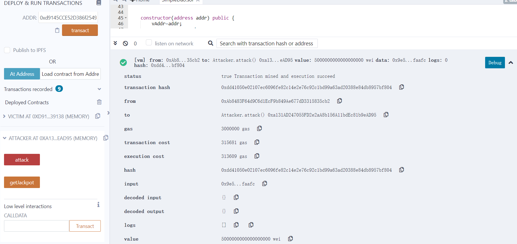 B 账号发动攻击，附上 5 ether